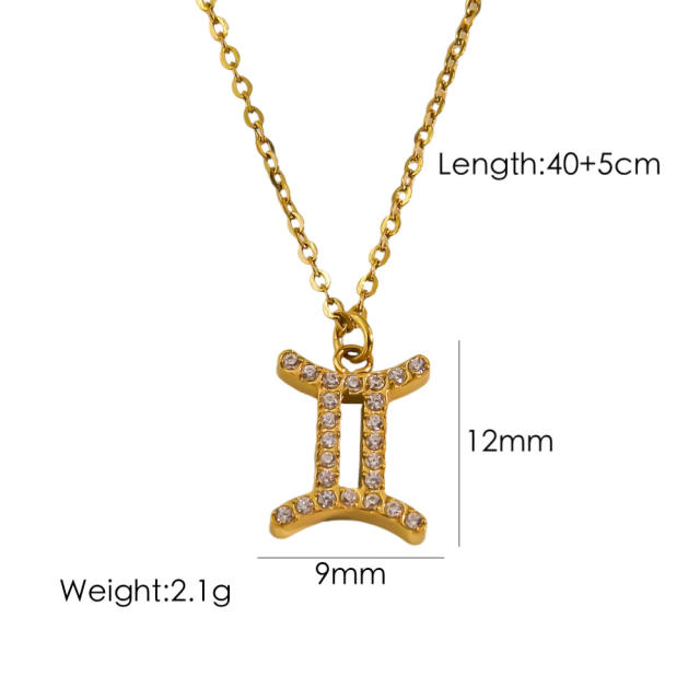 14KG dainty diamond zodiac pendant stainless steel necklace