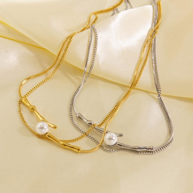 Chic pearl two layer stainless steel necklace