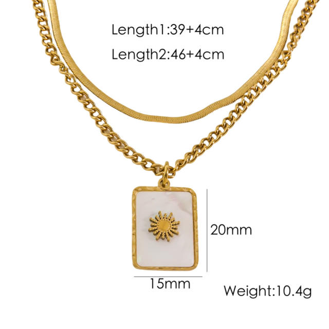Chic two layer block pendant mother shell stainless steel necklace