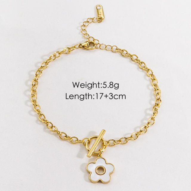 INS spring color enamel heart toggle chain stainless steel bracelet