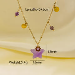 Beach trend natural stone star pendant dainty stainless steel necklace