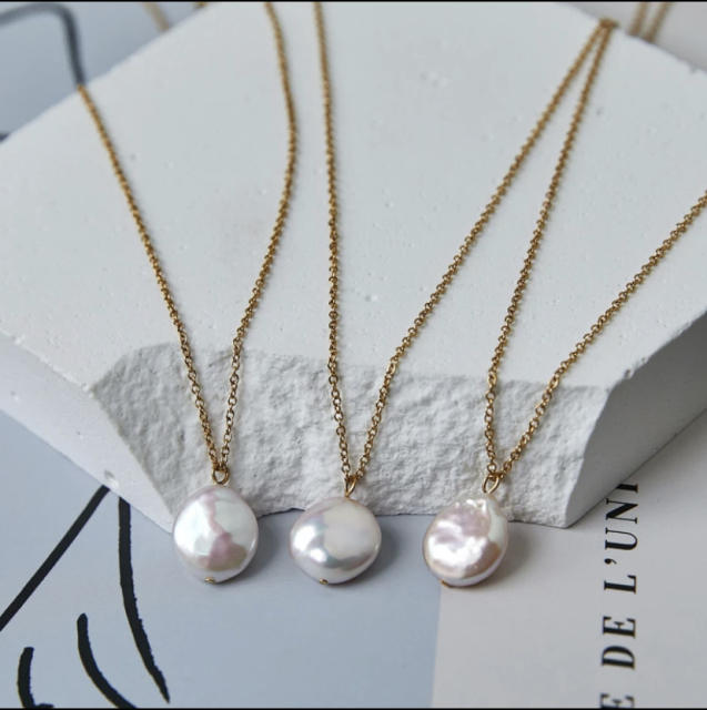 INS baroque pearl pendant dainty stainless steel necklace