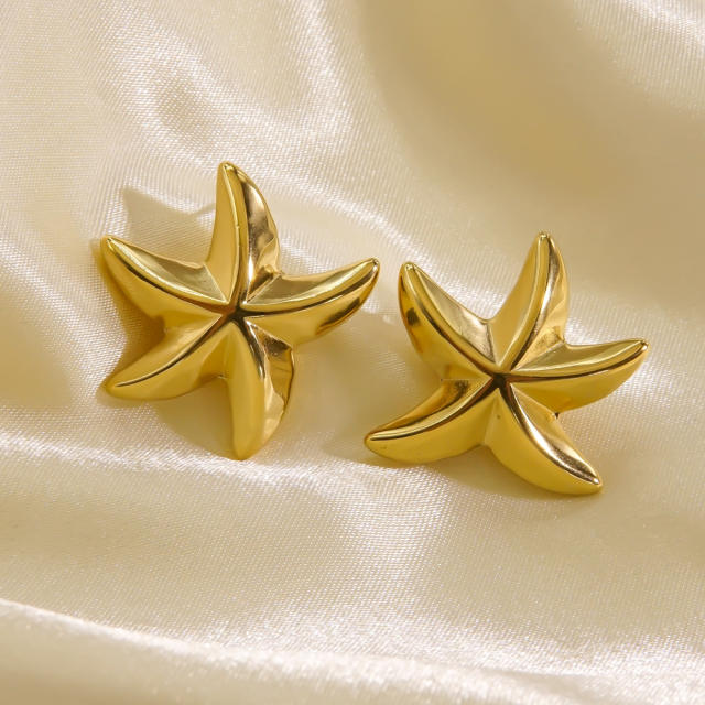 14KG ocean starfish stainless steel earrings