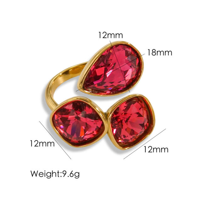 14KG colorful cubic zircon stainless steel finger rings