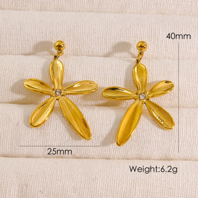 14KG flower pearl drop stainless steel earrings