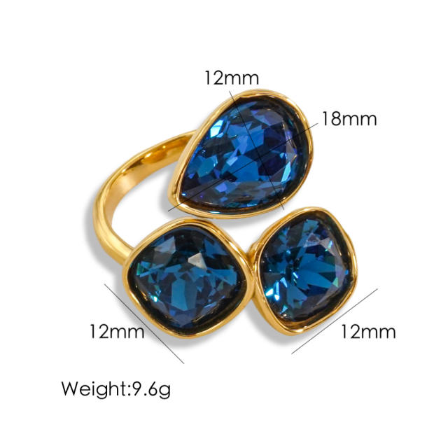 14KG colorful cubic zircon stainless steel finger rings