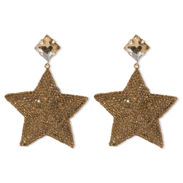 Delicate full rhinestone shiny star dangle earrings for women