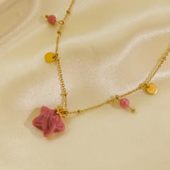 Beach trend natural stone star pendant dainty stainless steel necklace