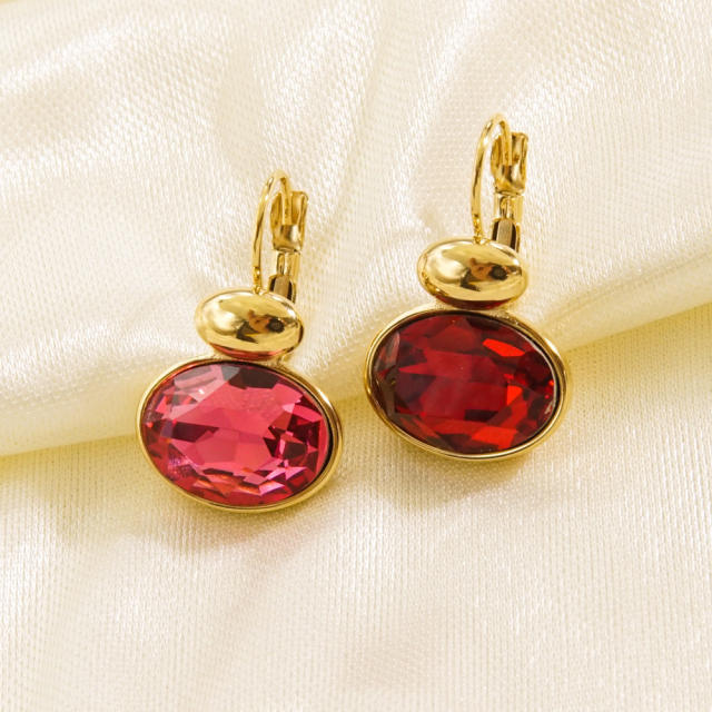 INS colorful cubic zircon oval shape stainless steel earrings