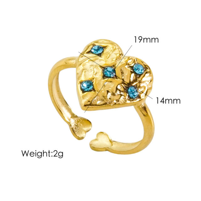 Spring colorful cubic zircon heart stainless steel finger rings