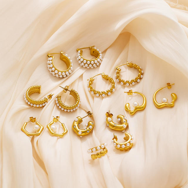 Chic elegant pearl bead stainless steel earrings