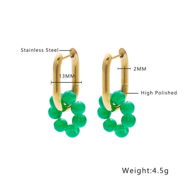 Spring green color malachite cubic zircon statement stainless steel earrings