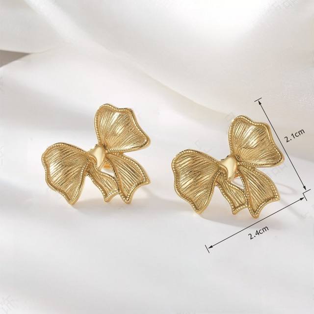 Sweet ribbon bow stainless steel studs earrings