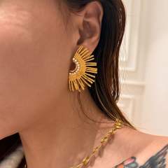 18KG luxury rhinestone setting sunshine stainless steel earrings chunky earrings