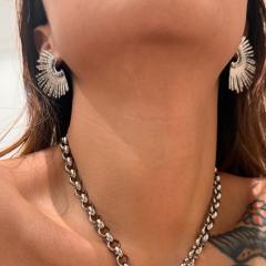 18KG luxury rhinestone setting sunshine stainless steel earrings chunky earrings