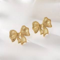 Sweet ribbon bow stainless steel studs earrings