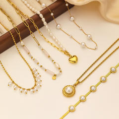 Chic pearl bead easy match stainless steel necklace for women