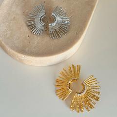 18KG luxury rhinestone setting sunshine stainless steel earrings chunky earrings