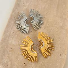 18KG luxury rhinestone setting sunshine stainless steel earrings chunky earrings
