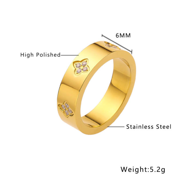 Classic diamond heart stainless steel rings band