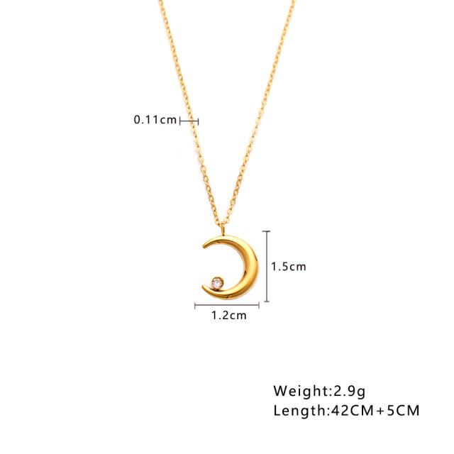 18KG easy match dainty moon coin pendant stainless steel necklace