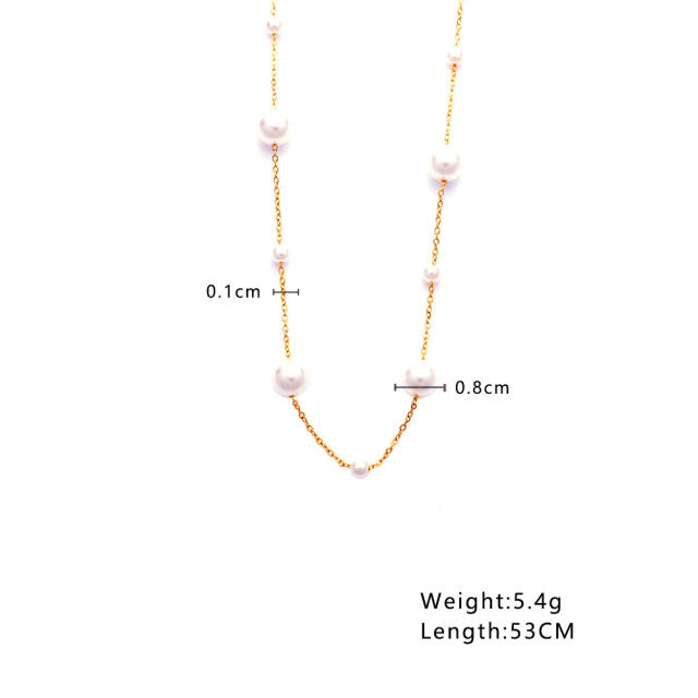 Chic pearl bead easy match stainless steel necklace for women