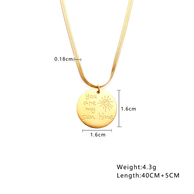 18KG easy match dainty moon coin pendant stainless steel necklace