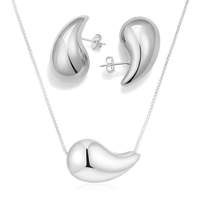 Hot sale hollow out lightweight chunky water drop stainless steel jewelry set