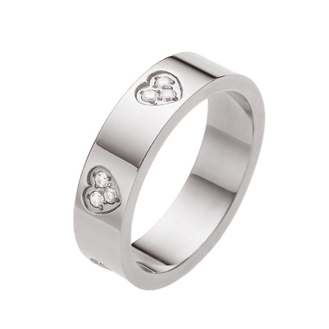 Classic diamond heart stainless steel rings band