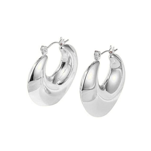 Hollow out chunky bolder hoop stainless steel earrings