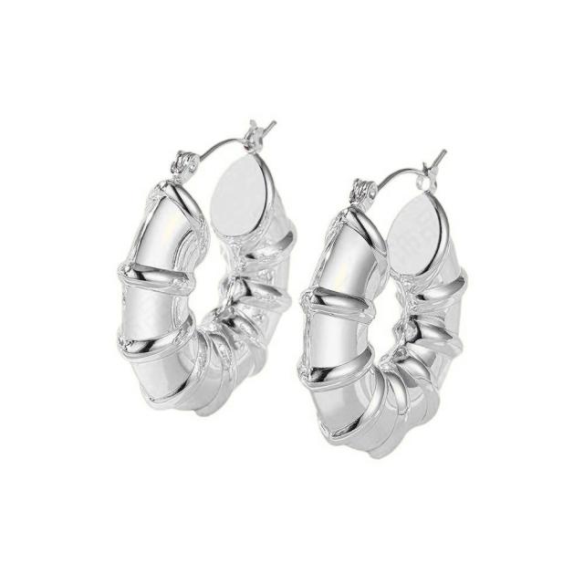 Hollow out chunky bolder hoop stainless steel earrings