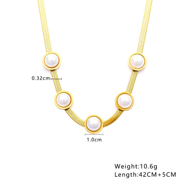 Chic pearl bead easy match stainless steel necklace for women