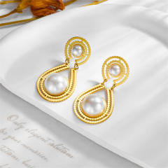 Vintage pearl statement drop shape stainless steel earrings
