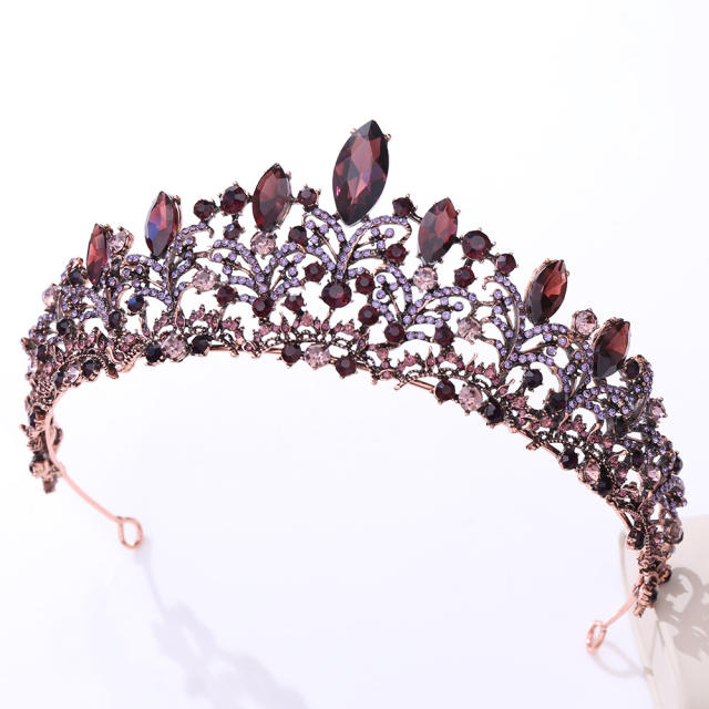 Baroque dark purple color stone hair crown