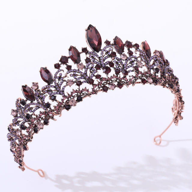 Baroque dark purple color stone hair crown