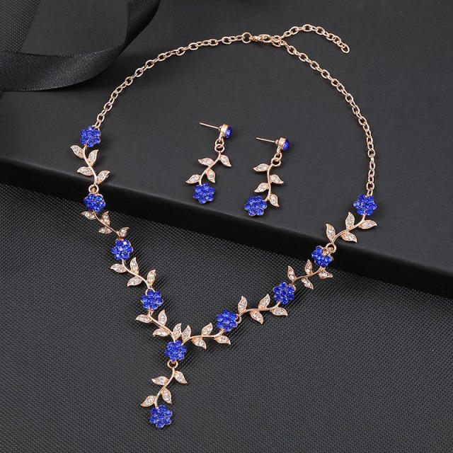 Korean fashion colorful rhinestone cute flower alloy necklace set