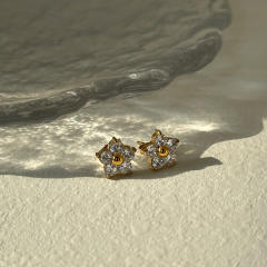 INS mini diamond flower stainless steel studs earrings