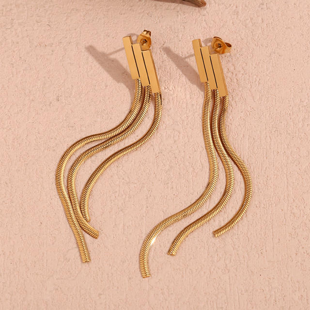 Creative gold color snake chain tassel stainless steel earrings