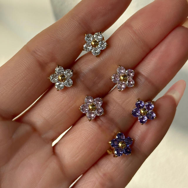 INS mini diamond flower stainless steel studs earrings