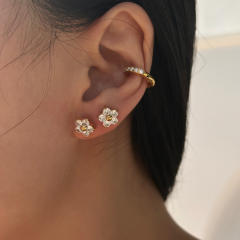INS mini diamond flower stainless steel studs earrings