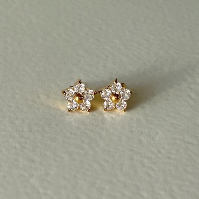 INS mini diamond flower stainless steel studs earrings