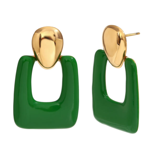 18KG geometric color enamel stainless steel earrings