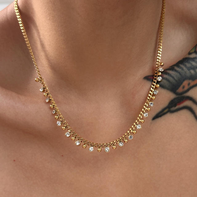 18KG elegant cubic zircon diamond stainless steel necklace