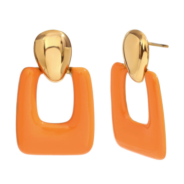 18KG geometric color enamel stainless steel earrings