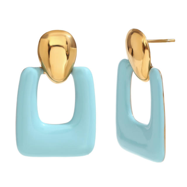 18KG geometric color enamel stainless steel earrings