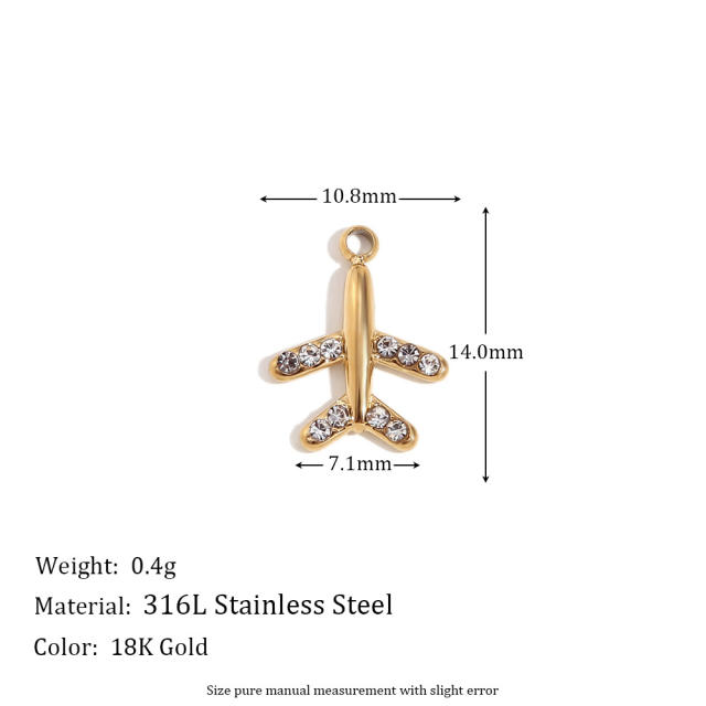18KG delicate diamond key airplane heart stainless steel pendant diy necklace charm