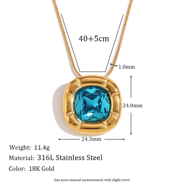 Chic colorful cubic zircon geometric shape stainless necklace earrings rings set