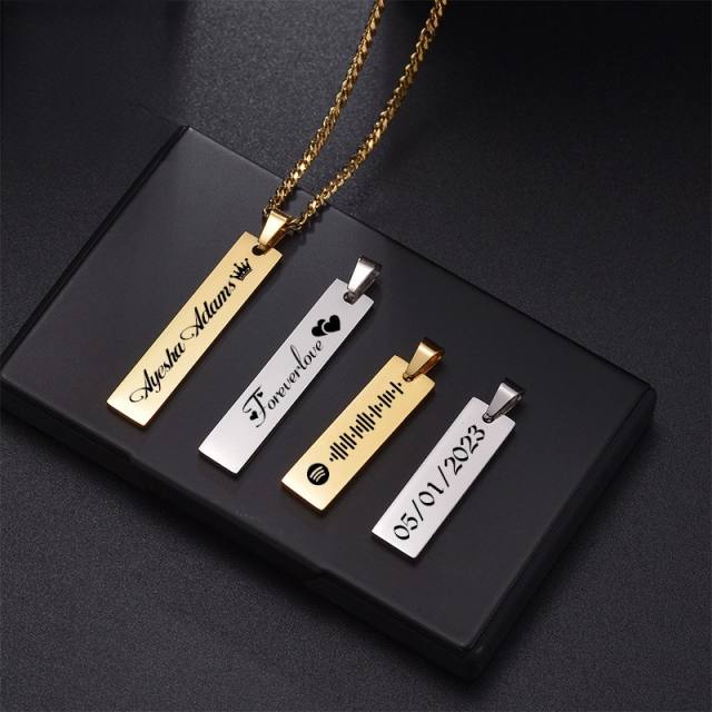 Hiphop dog tag pendant stainless steel necklace engrave letter necklace