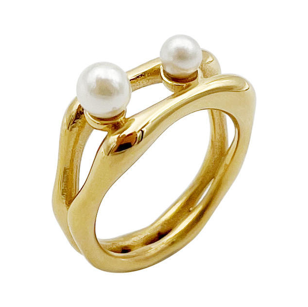 Holiday trend pearl bead unique line stainless steel rings