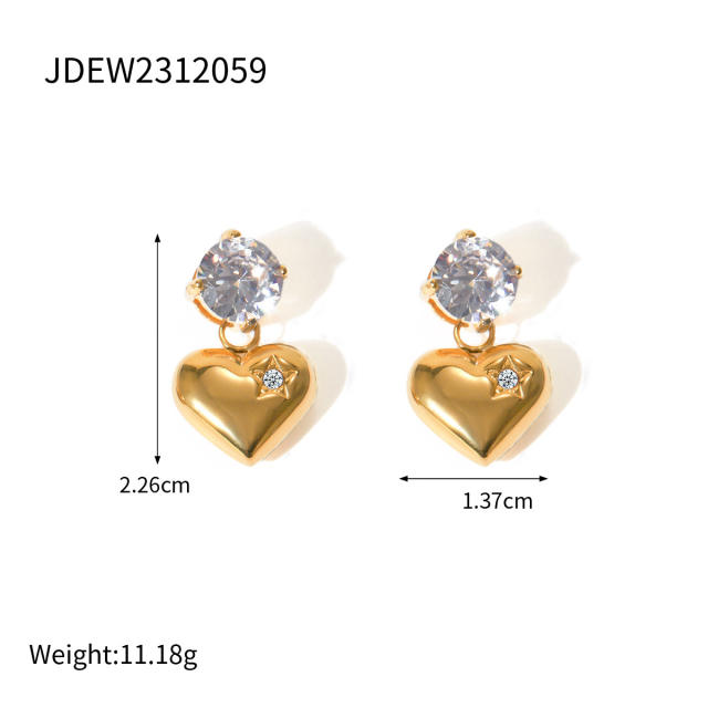 18KG top quality heart rhinestone stainless steel earrings